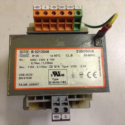 Used BLOCK 0.25 / 0.85 kVA Transformer B0212045 Used