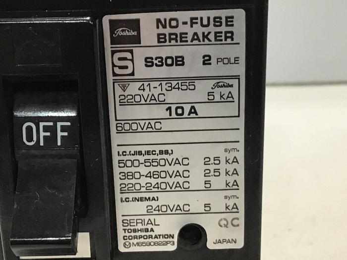 Used TOSHIBA 10 Amp Circuit Breaker S30B-2P-10A #119816