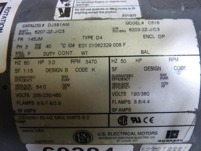 Used US MOTORS 7.5 HP Motor Pump C516 #60384