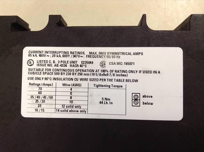 Used SIEMENS 20 Amp Circuit Breaker 3RV1 742-5CD10 #86043