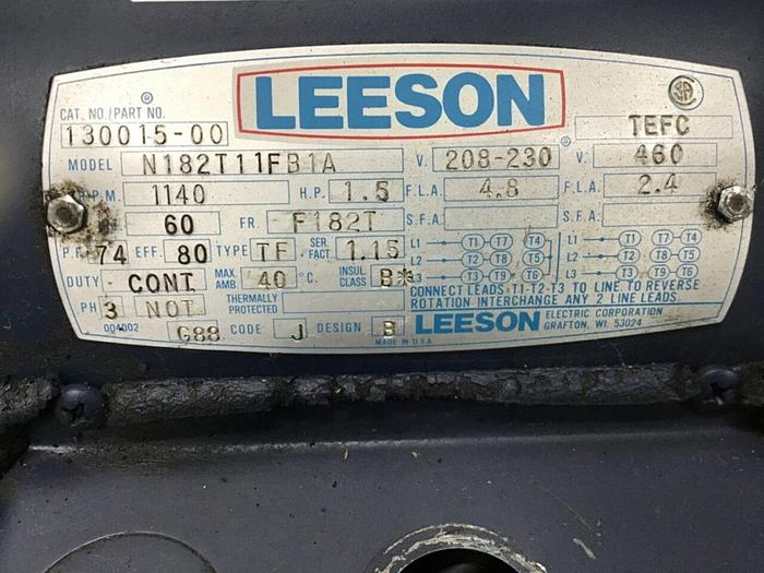 Used LEESON ELECTRIC CO 1.5 HP Motor N182T11FB1A #127689