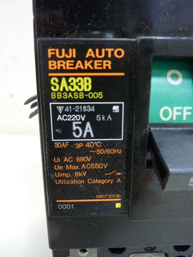 Used FUJI ELECTRIC 5 Amp Circuit Breaker SA33B-5 #60721