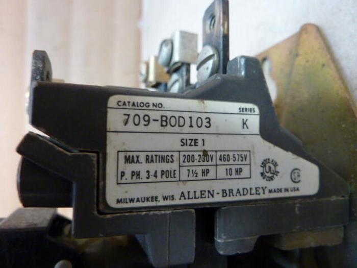 Used ALLEN BRADLEY Motor Starter Size 1 709-BOD103 SER K #29561