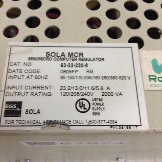 Used SOLA ELECTRIC 5.5 kVA Transformer 63-23-220-81-C8 Used