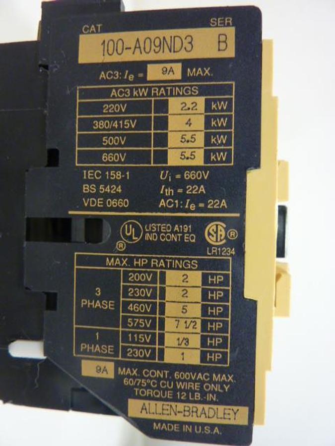 Used ALLEN BRADLEY Contactor 100-A09ND3 SER B Used