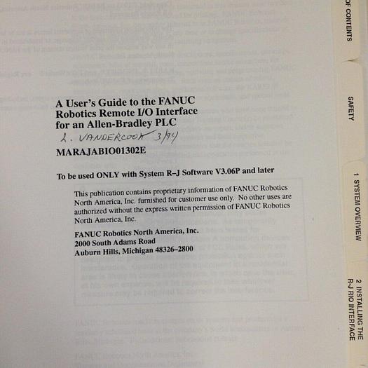 Used FANUC User's Guide MARAJABIO01302E #70982