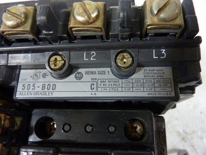Used ALLEN BRADLEY Motor Starter Size 1 505-BOD SER C #58034