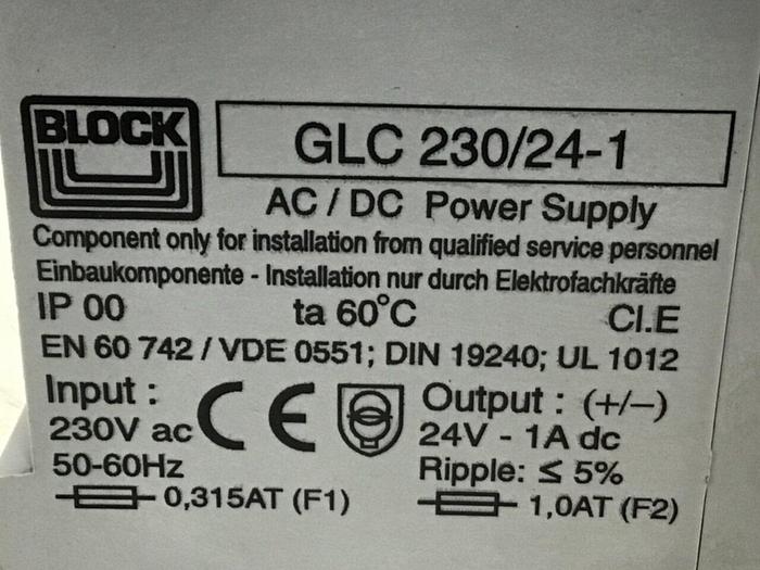 Used BLOCK TRAFO Power Supply GLC 230/24-1 #128823