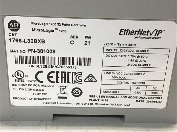 Used ALLEN BRADLEY Controller 1766-L32BXB SER C Used #120161