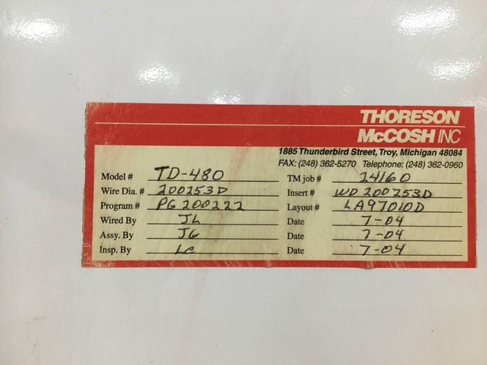 Used THORESON MCCOSH Thermal-D Desiccant Dryer TD480 Used