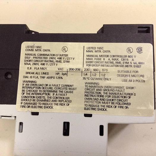 Used SIEMENS Motor Starter 3RV1011-0HA10 #75648