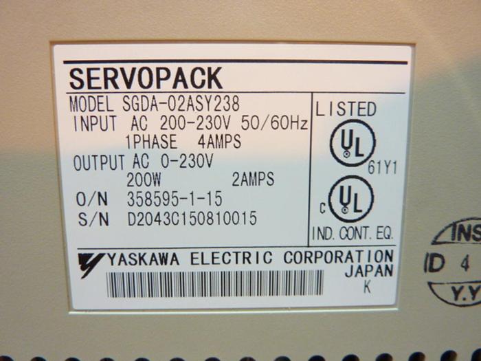 Used YASKAWA Servopack SDGA-02ASY238 #40623