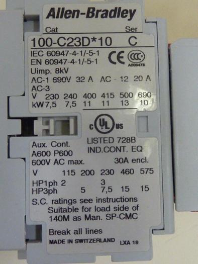 Used ALLEN BRADLEY Contactor 100S-C23DJ14C SER C #63622