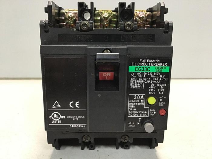 Used FUJI ELECTRIC 30 Amp Circuit Breaker EG33C EB3AEC-030B #125494