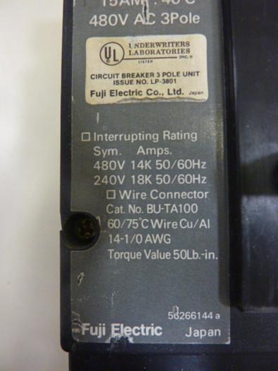 Used FUJI ELECTRIC 15 Amp Circuit Breaker BU-ESA3015 #46743