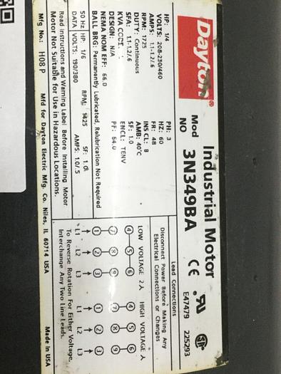 Used DAYTON 1/4 HP Industrial Motor 3N349BA #110254