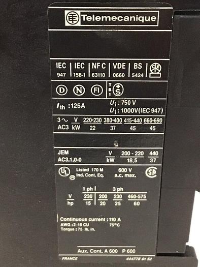 Used TELEMECANIQUE Contactor LC1D80004 #125483