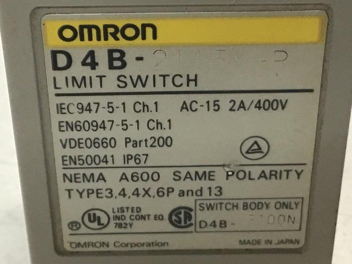 Used OMRON Limit Switch D4B-2115N-R #121515
