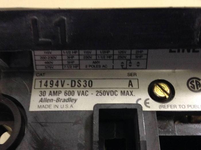 Used ALLEN BRADLEY 30 Amp Disconnect Switch 1494V-DS30 SER A #67715