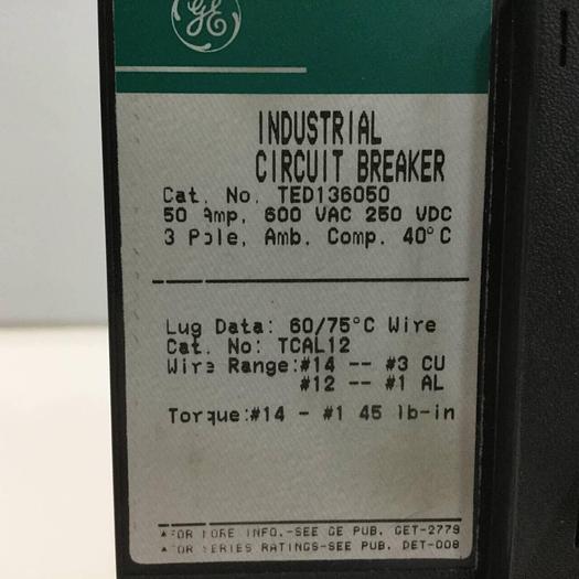 Used GE 50 Amp Circuit Breaker TED136050 #93852