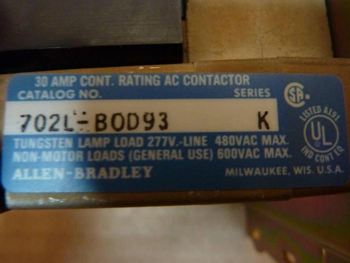 Used ALLEN BRADLEY Contactor 702L-BOD SER K #25684