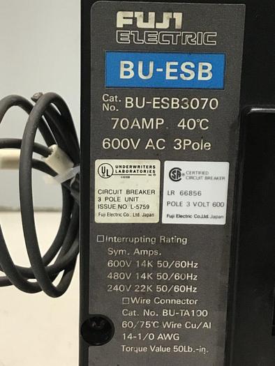 Used FUJI ELECTRIC 70 Amp Circuit Breaker BU-ESB3070 #127449