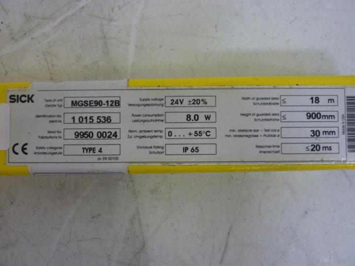 Used SICK OPTIC ELECTRONIC Light Curtain Receiver MGSE90-12B #50943