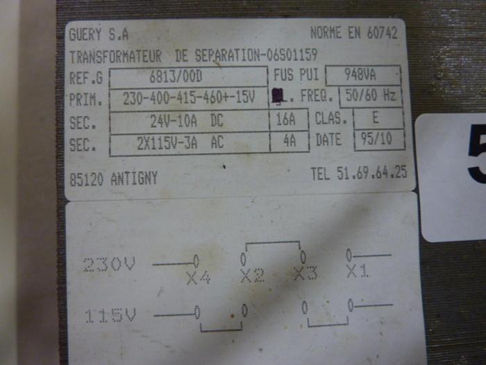 Used N ERGY 0.948 kVA Transformer 6813/00D #53517