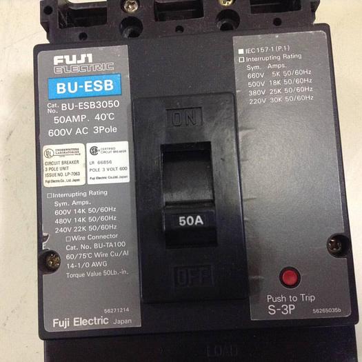 Used FUJI ELECTRIC 50 Amp Circuit Breaker BU-ESB3050 #84870