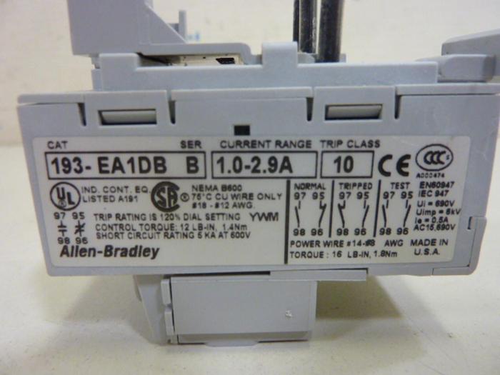 Used ALLEN BRADLEY Overload Relay 193-EA1DB SER B #59898