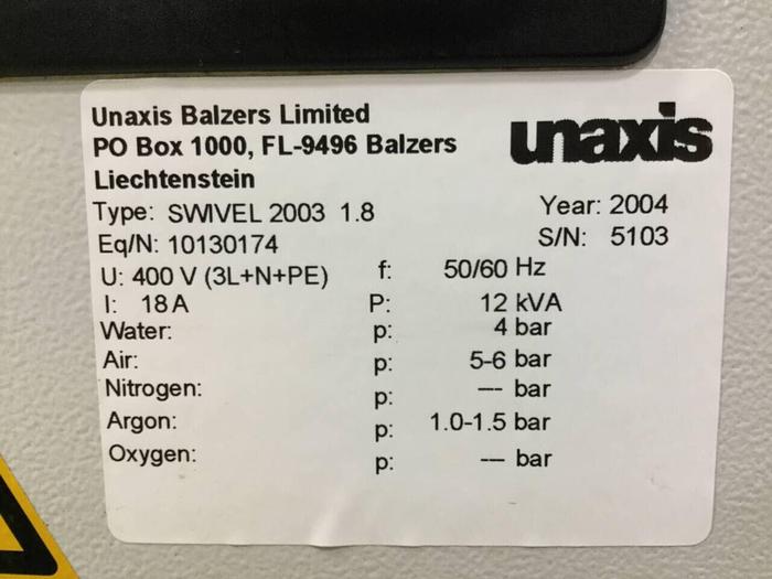 Used UNAXIS BALZERS Metalizer CD DVD Sputtering Machine SWIVEL 2003 1.8 Used