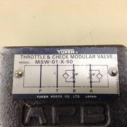 Used YUKEN Throttle & Check Modular Valve MSW-01-X-50 #72536