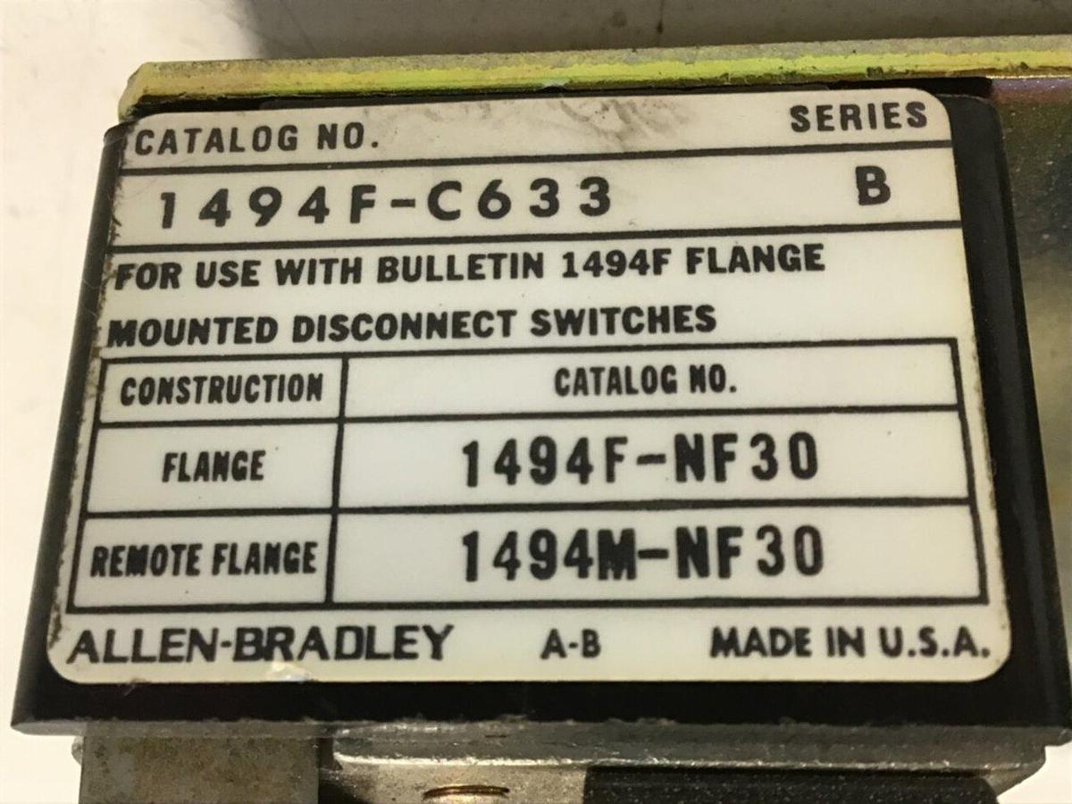 Used ALLEN BRADLEY 30 Amp Fuse Block Plate 1494F-C633 SER B USED