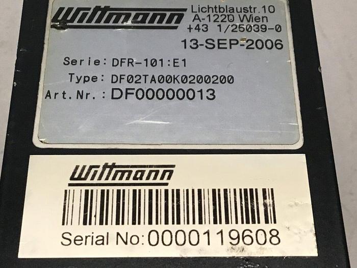 Used WITTMANN 2 Zone Water Flow Regulator DF02TA00K0200200 #116058
