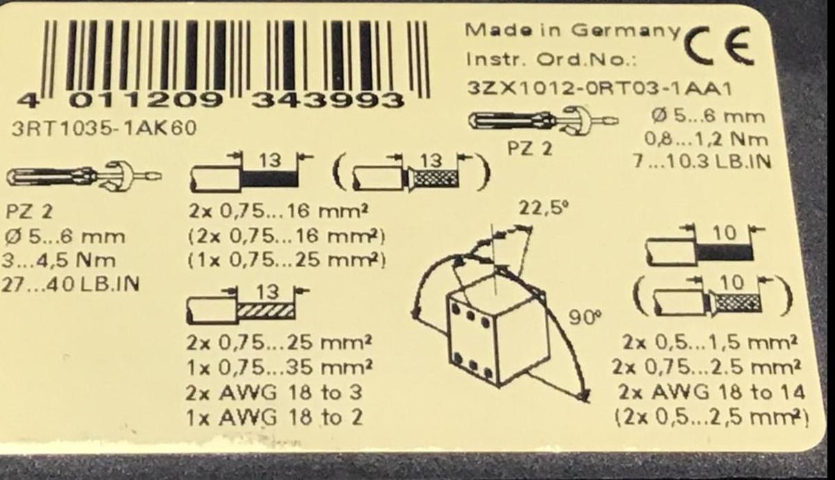 Used SIEMENS Power Contactor 3RT1035-1AK60 USED