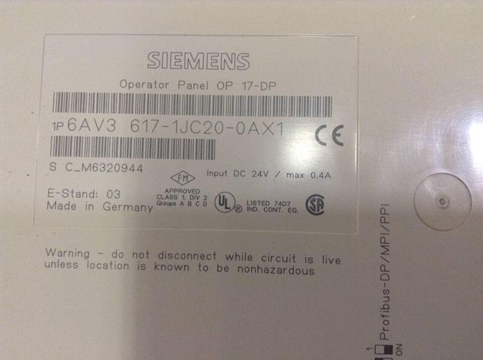 Used SIEMENS Operator Panel 6AV3 617-1JC20-0AX1 Used