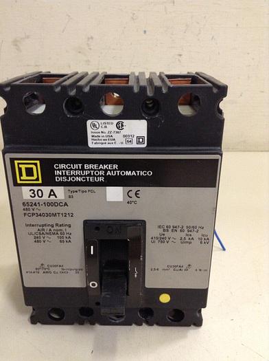 Used SQUARE D 30 Amp Circuit Breaker FCP34030MT1212 #68290