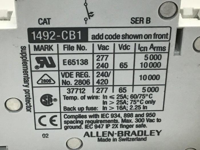 Used ALLEN BRADLEY 3 Amp Circuit Breaker 1492-CB1/G030 SER B #29356