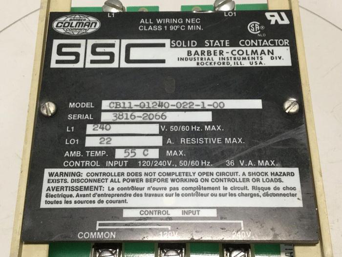 Used BARBER COLMAN Solid State Contactor CB11-01240-022-1-00 #109223