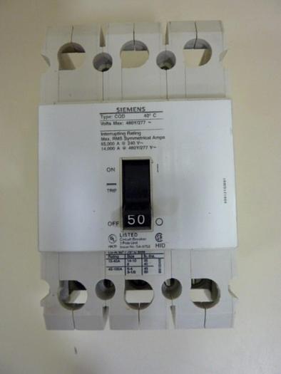 Used SIEMENS 50 Amp Circuit Breaker CQD350 #64556