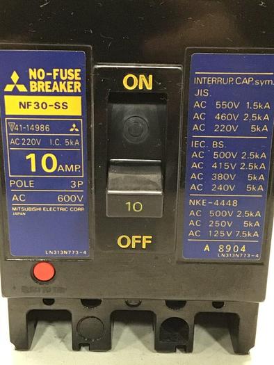 Used MITSUBISHI 10 Amp Circuit Breaker NF30-SS-10 #112268