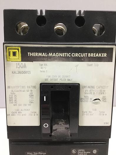 Used SQUARE D 150 Amp Circuit Breaker KAL361501021 #100440