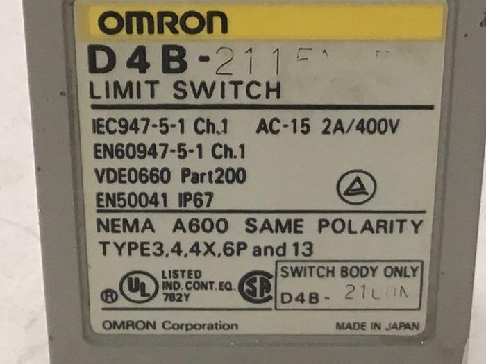 Used OMRON Limit Switch D4B-2115N-R #121530
