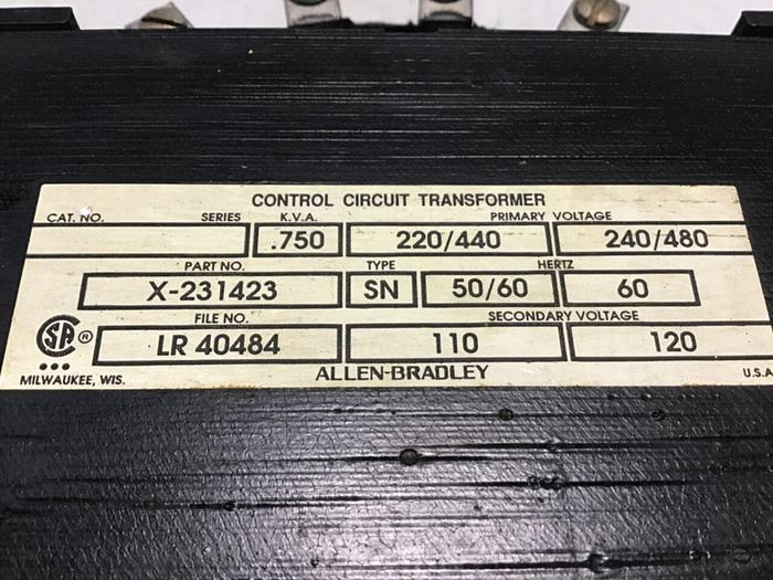 Used ALLEN BRADLEY .750 kVA Transformer X-231423 #142285