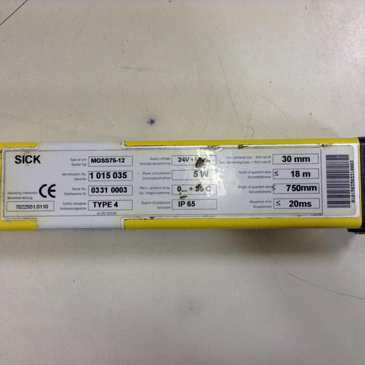Used SICK OPTIC ELECTRONIC Light Curtain Sender MGSS75-12 #87774