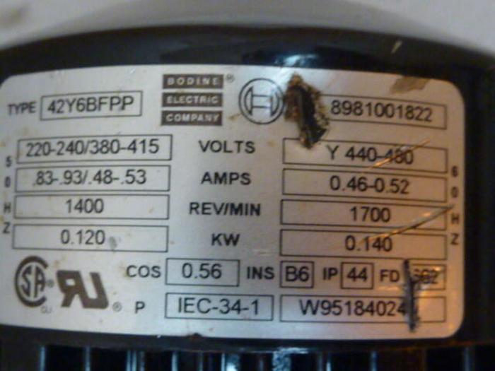 Used BODINE ELECTRIC Gear Motor 42Y6BFPP Used
