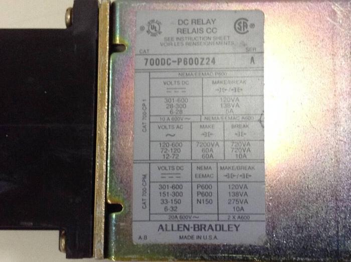 Used ALLEN BRADLEY DC Relay 700DC-P600Z24 SER A #79562