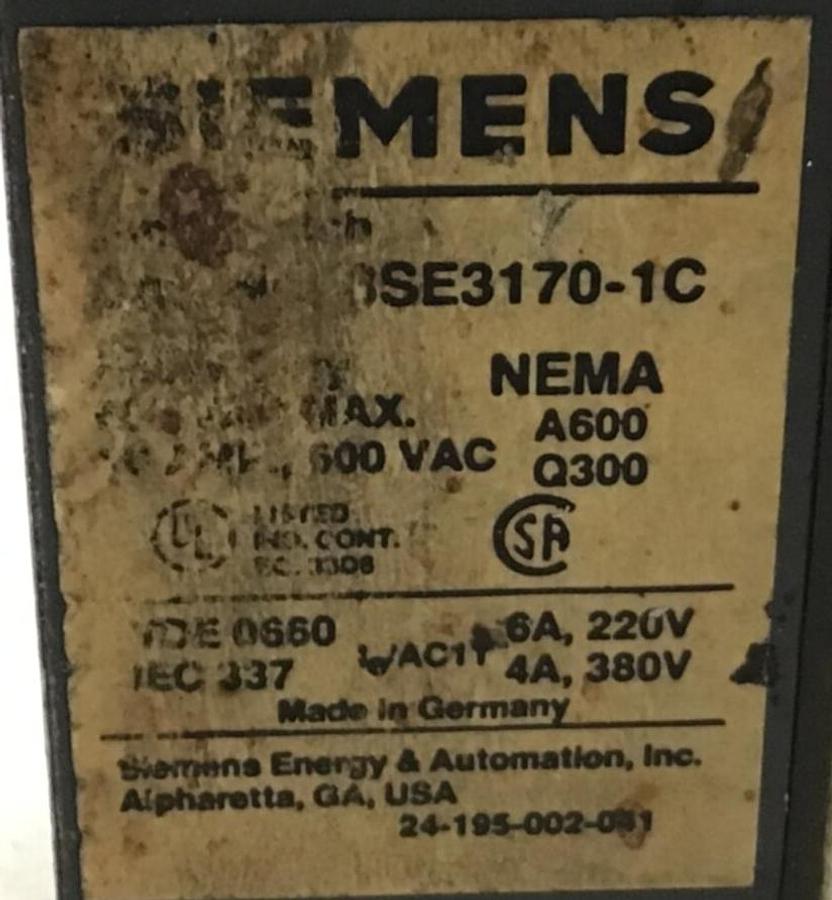 Used SIEMENS Limit Switch 3SE3 170-1C USED