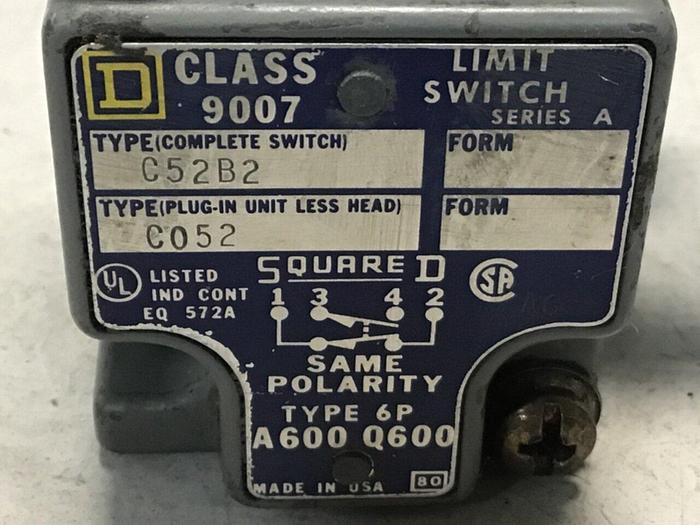 Used SQUARE D Limit Switch 9007-C52B2 #121714
