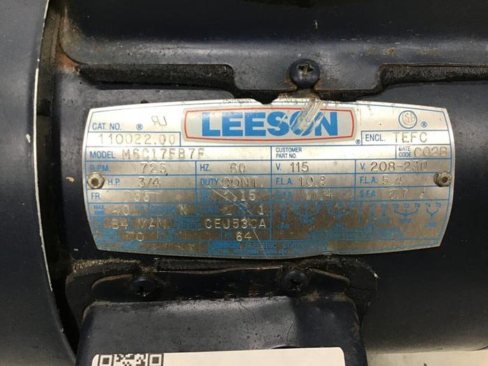 Used LEESON ELECTRIC CO 3/4 HP Motor M6C17FB7F #127677